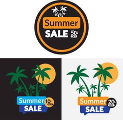 Summer sale vector illustration logo. Summer sale 50% off icon. Summer sale discount offer.