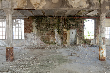 Abandoned Industrial Interior &ndash; Decaying Wall and Floor in Historic Chocolate Factory