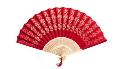 Elegant red hand fan with delicate flower pattern, perfect for a touch of vintage charm and sophistication