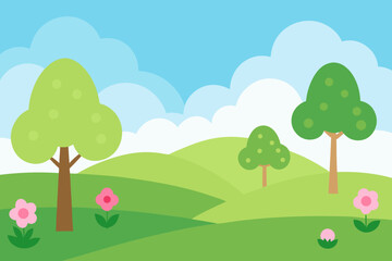 Obraz premium Charming Vector Art Background Scene Depicting A Peaceful Valley