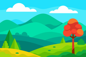 Obraz premium Vibrant 2D Cartoon Background Scene Depicting An Open Field