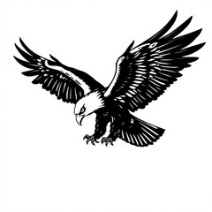 Obraz premium Illustration of an eagle with outstretched wings preparing to land in a black and white design style