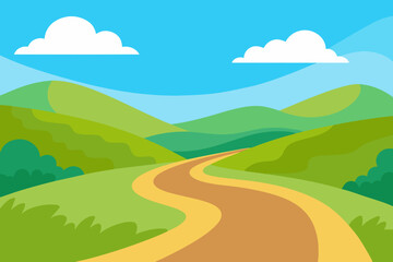 Obraz premium Vibrant 2D Cartoon Illustration Of A Serene Rural Landscape