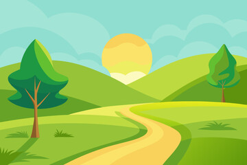 Obraz premium Serene Panoramic 2D Cartoon Background Scene Beautiful Illustration