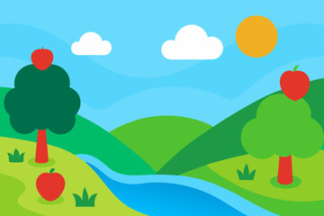 Obraz premium Cheerful 2D Background Scene Blending Clean Vector Art Illustration