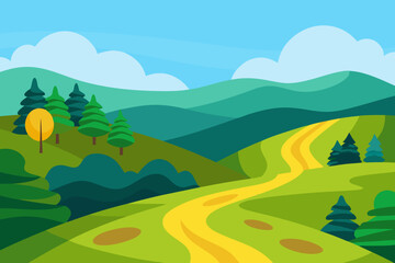Obraz premium Wide Angle Landscape Illustration Capturing Vibrant Scenic Vista