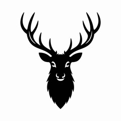 Naklejka premium Black Deer Head Silhouette with Antlers Design
