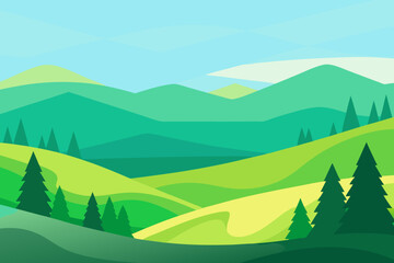 Serene Expansive Landscape Illustration Vector Art Peaceful Natural Vista