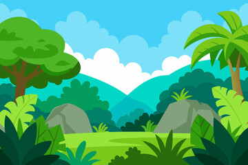 Obraz premium Vibrant 2D Cartoon Illustration Lush Jungle Background Scene Playful