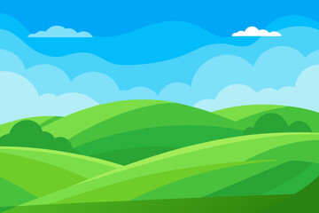 Serene Expansive Cartoon Landscape Illustration Peaceful Natural Scenic View
