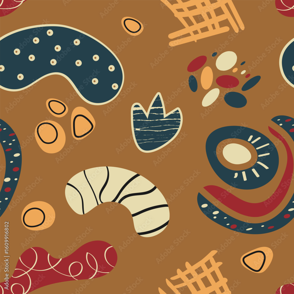 Aufkleber seamless pattern with chaotically located abstract textured elements on a mustard background. vector