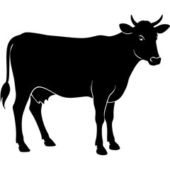 black silhouette of a cow on white background 