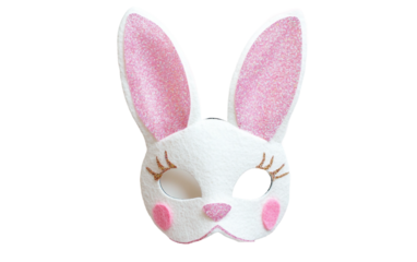 Handmade Easter bunny mask with felt ears and creative decorations for a festive craft isolated on transparent background PNG