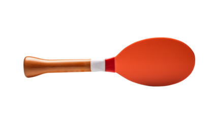 Vibrant orange maraca with wooden handle ready for Latin music fiesta and festive celebration