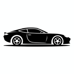 Fototapeta premium Sleek Black Sports Car Silhouette on White Background