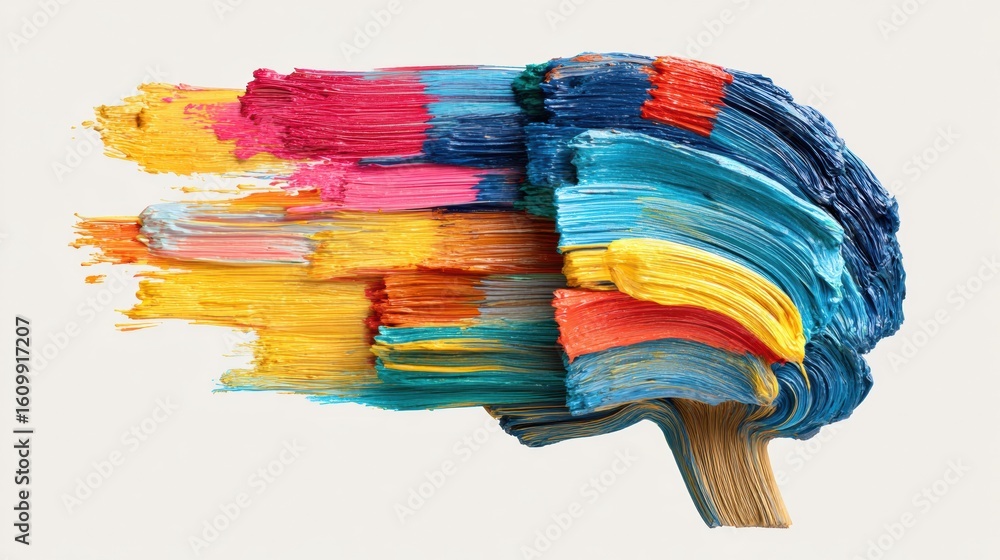 Poster colorful paint strokes create a stylized intelligence icon with a clean background emphasizing artis