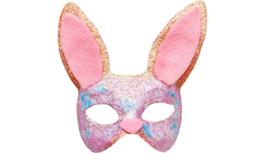 Crafty Easter mask shaped like a bunny featuring soft felt materials and colorful details isolated on transparent background PNG