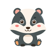 Fototapeta premium A charming cartoon badger sitting and looking at the viewer