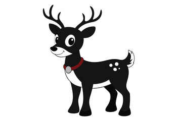 Cute cartoon Christmas reindeer with a red nose, ribbon, and a blank sign, an isolated wild mammal illustration
