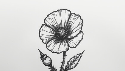 Fototapeta premium Detailed illustration of flower with bud and leaves