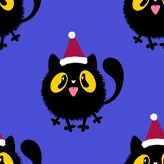 Cartoon funny cats seamless Christmas pattern for wrapping paper and kids clothes print and festive packaging