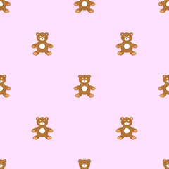 seamless pattern with brown bear on pink background, fabric design, baby clothes, nursery wallpaper.