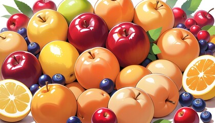 fruits and vegetables,seamless pattern with fruits,seamless background with fruits,Seamless pattern with fresh, juicy oranges, apples, and lemons for a healthy food background