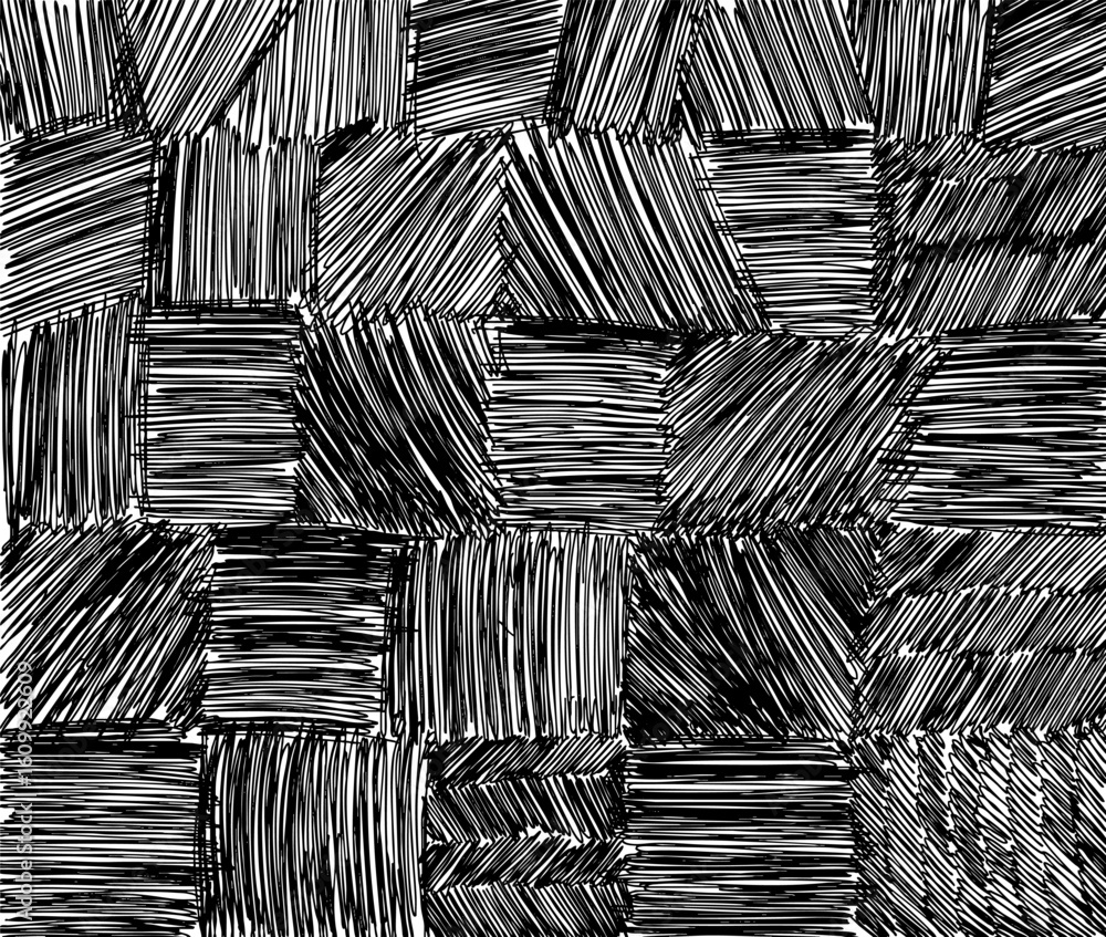 Poster hand drawn crosshatch. checkerboard pattern with different stroke directions. black texture rough cr