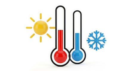 Thermometer Illustration Representing Hot and Cold Temperatures with Sun and Snowflake Icons — Clear Conceptual Vector for Weather Forecasts, Educational Graphics, and Seasonal Branding