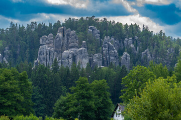 Adrspach, Czech Republic - 20.07.2025: View of the Adrspach-Teplice Rocks with Lake Piskovna....