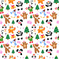 Obraz premium Christmas Animal Party Seamless