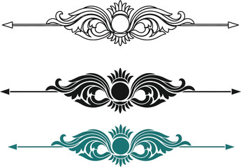 Fototapeta premium Three decorative floral vector dividers with arrows on a white background set design