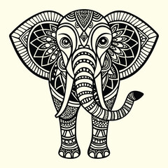 Ornate Elephant, Mandala Style elephant with a tattoo mandala pattern elephant illustration