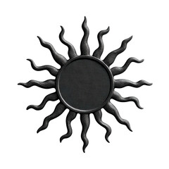 Black sun design ornate metalwork dark background artistic sun rays, isolated on transparent background, perfect cutout, PNG