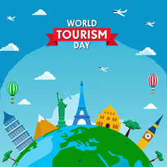 Obraz premium World Tourism Day Poster Vector Illustration