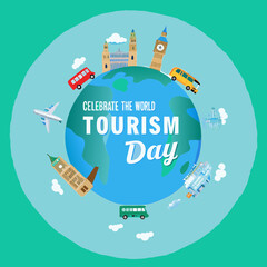 Naklejka premium World Tourism Day Poster Vector Illustration
