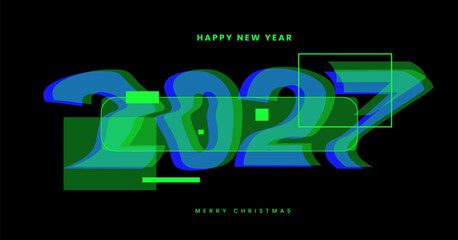Retro 2027 New Year logo. Modern creativity design for tech presentations, greeting card, invitation, calendar, social media, poster, banner, cover in 2027 trends. Vector illustration.