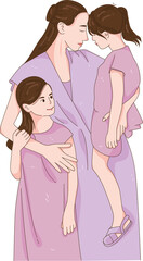 Illustration of Mother Embracing Her Daughters