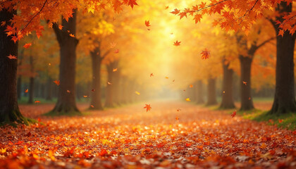 Maple yellow, red, orange leaves falling to the floor 