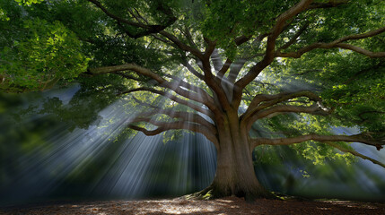 Fototapeta premium Vibrant Tree Radiating Energy and Life in Soft Illumination