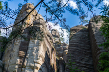 Adrspach, Czech Republic - 20.07.2025: View of the Adrspach-Teplice Rocks with Lake Piskovna....