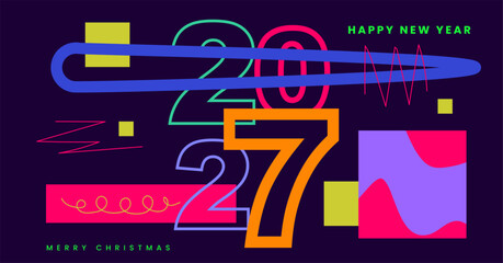 2027 New Year logo. Modern creativity design for tech presentations, greeting card, invitation, calendar, social media, poster, banner, cover in 2027 trends. Vector illustration.