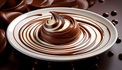 swirling patterns of rich chocolate and cream create an enticing dance of textures and colors in a delightful culinary creation