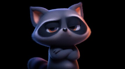 Fototapeta premium Grumpy 3D Raccoon with Crossed Arms and Side-Eye Glare