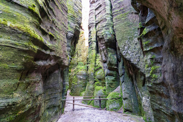 Adrspach, Czech Republic - 20.07.2025: View of the Adrspach-Teplice Rocks with Lake Piskovna....