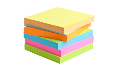 Stack of colorful sticky notes isolated on transparent background