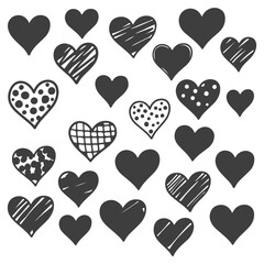 Assorted Heart Illustration Collection Black and White Hearts Representing Love Romance and Valentine's Day