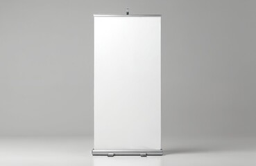Blank white roll-up banner stand mockup for business advertising and promotion. Modern portable display panel for exhibitions and events. Clean sign for marketing campaigns and product presentations.