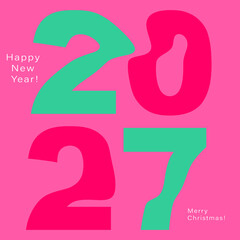 Retro 2027 New Year logo. Modern creativity design for tech presentations, greeting card, invitation, calendar, social media, poster, banner, cover in 2027 trends. Vector illustration.