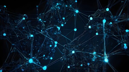 Abstract Blue Network of Glowing Nodes and Connections